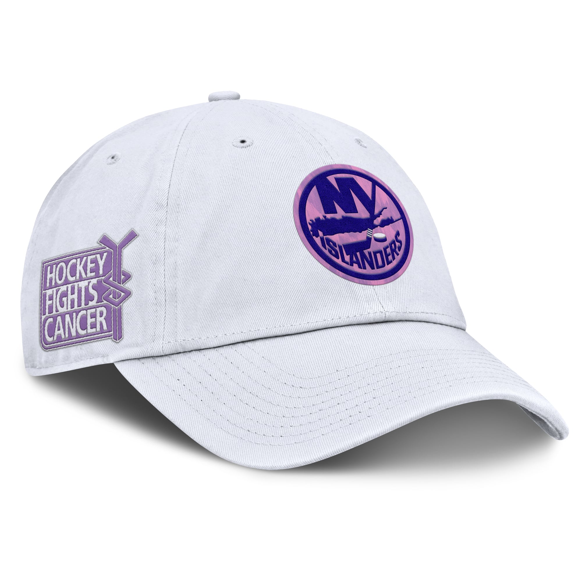 Men's Fanatics  White New York Islanders Authentic Pro Hockey Fights Cancer Adjustable Hat